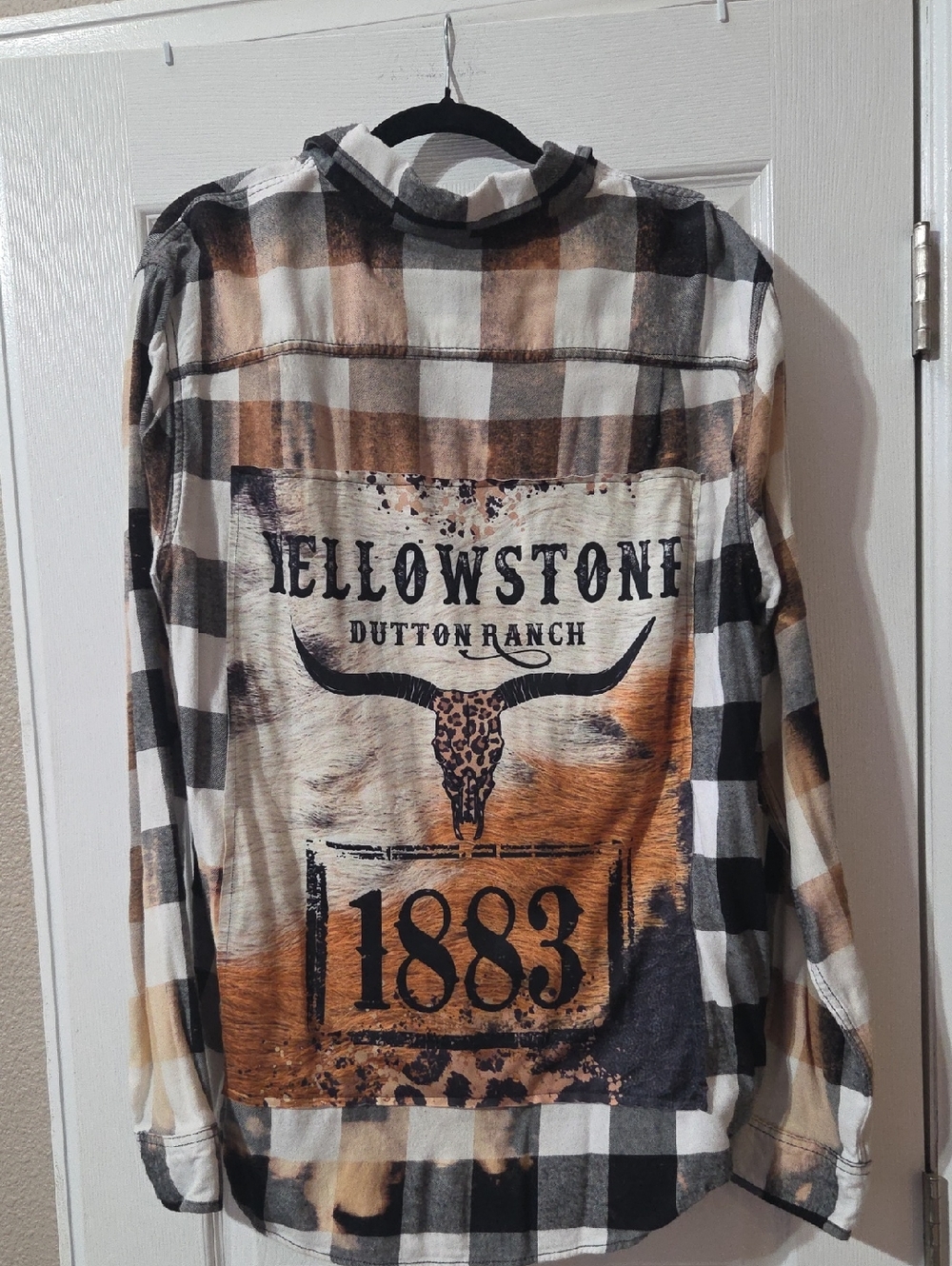 Plaid Flannel Shirt - Black & Brown Hand Bleached And Altered